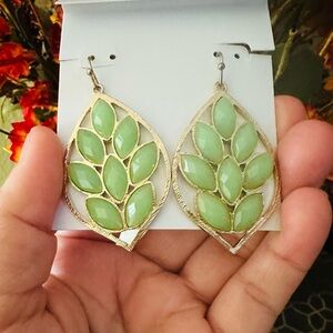 Gold and Green Leaf Earrings